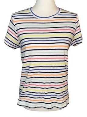 Vineyard Vines Women's Striped Short Sleeve Crewneck Tee Top White Large Cotton